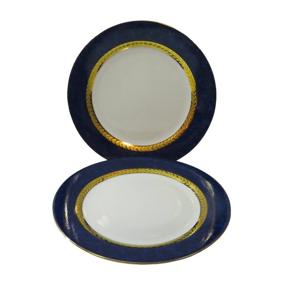 TWO (2) RETRONEU IMPERIAL COLLECTION '95 Blue 22K Gold Band 7.5" Salad Plates - Picture 1 of 8